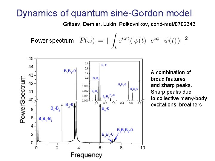 Dynamics of quantum sine-Gordon model Gritsev, Demler, Lukin, Polkovnikov, cond-mat/0702343 Power spectrum A combination