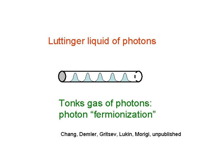 Luttinger liquid of photons Tonks gas of photons: photon “fermionization” Chang, Demler, Gritsev, Lukin,