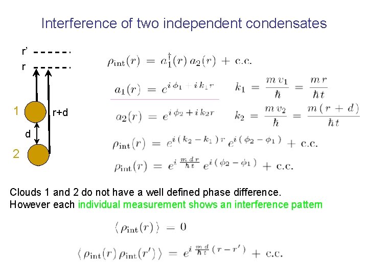 Interference of two independent condensates r’ r 1 r+d d 2 Clouds 1 and