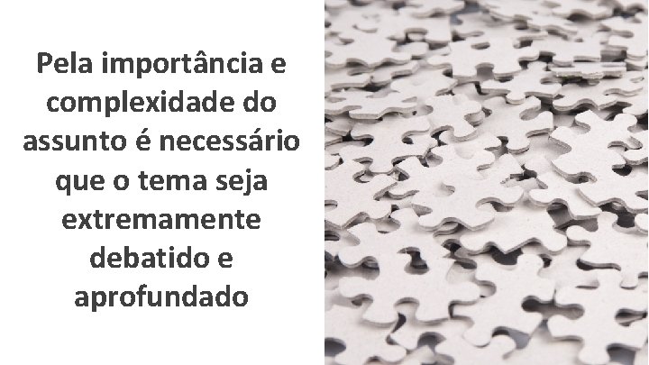 Pela importância e complexidade do assunto é necessário que o tema seja extremamente debatido