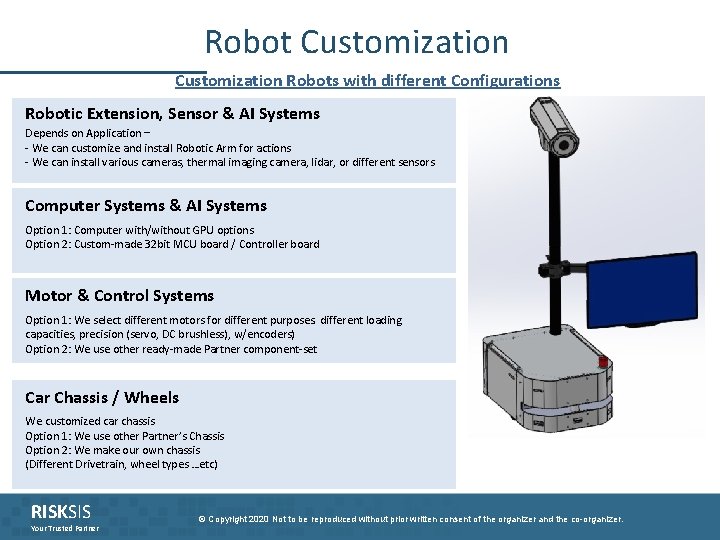 Robot Customization Robots with different Configurations Robotic Extension, Sensor & AI Systems Depends on