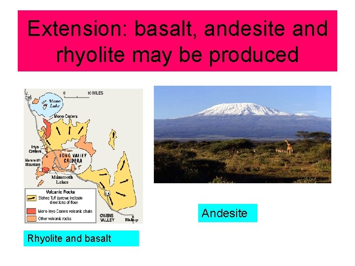 Extension: basalt, andesite and rhyolite may be produced Andesite Rhyolite and basalt 