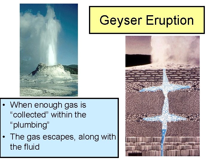 Geyser Eruption • When enough gas is “collected” within the “plumbing” • The gas