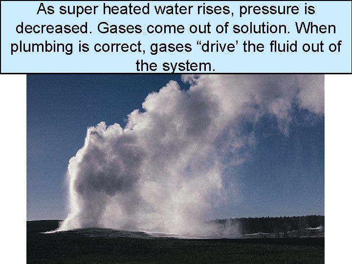 As super heated water rises, pressure is decreased. Gases come out of solution. When