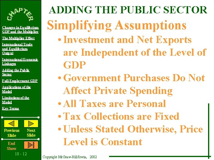 ADDING THE PUBLIC SECTOR Changes in Equilibrium GDP and the Multiplier The Multiplier Effect