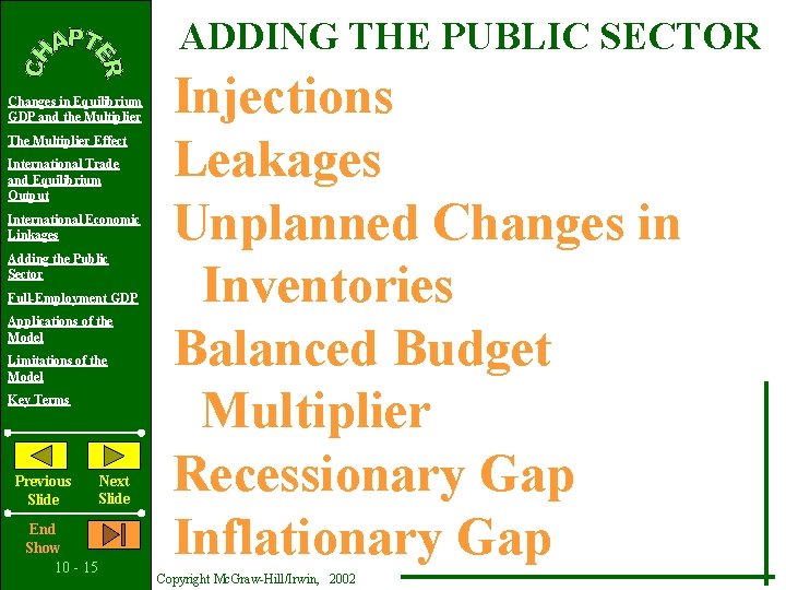 ADDING THE PUBLIC SECTOR Changes in Equilibrium GDP and the Multiplier The Multiplier Effect