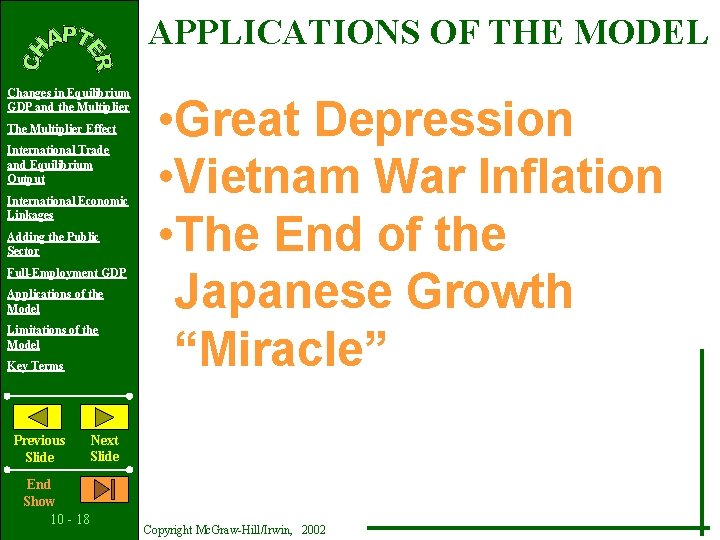 APPLICATIONS OF THE MODEL Changes in Equilibrium GDP and the Multiplier The Multiplier Effect