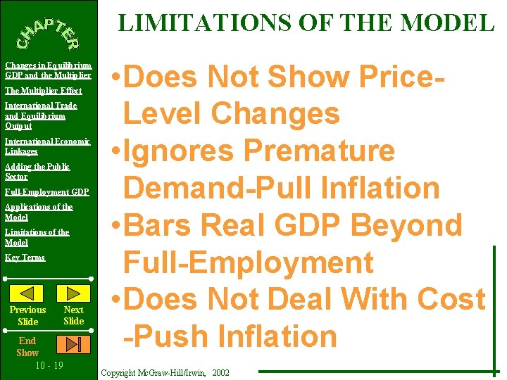 LIMITATIONS OF THE MODEL Changes in Equilibrium GDP and the Multiplier The Multiplier Effect