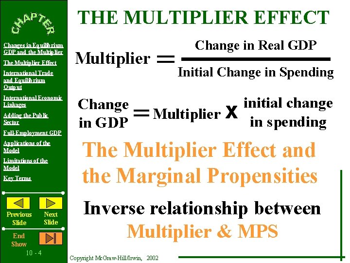 THE MULTIPLIER EFFECT Changes in Equilibrium GDP and the Multiplier The Multiplier Effect Multiplier