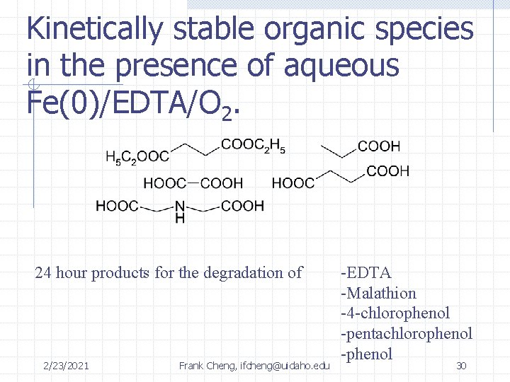 Kinetically stable organic species in the presence of aqueous Fe(0)/EDTA/O 2. 24 hour products