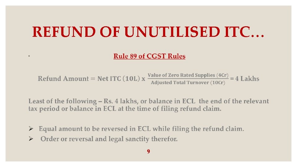 REFUND OF UNUTILISED ITC… ◦ 9 