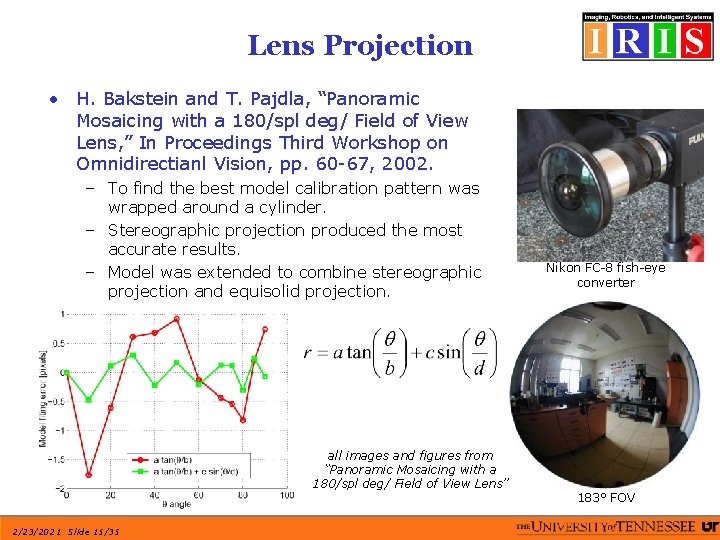 Lens Projection • H. Bakstein and T. Pajdla, “Panoramic Mosaicing with a 180/spl deg/