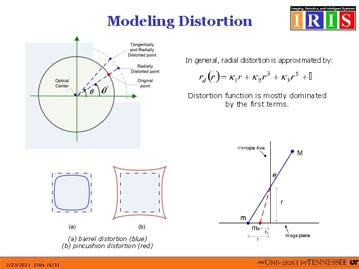 Modeling Distortion In general, radial distortion is approximated by: Distortion function is mostly dominated