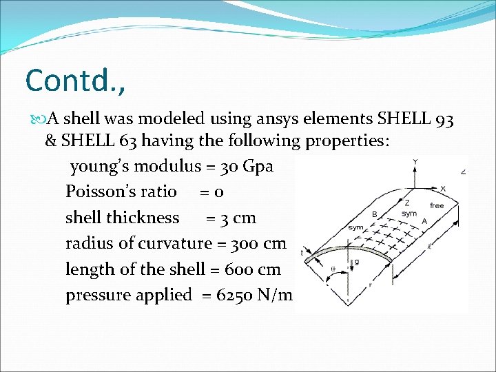 Contd. , A shell was modeled using ansys elements SHELL 93 & SHELL 63