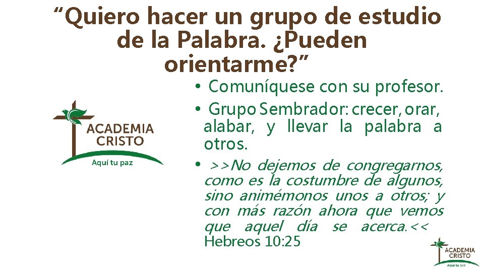 “Quiero hacer un grupo de estudio de la Palabra. ¿Pueden orientarme? ” • Comuníquese