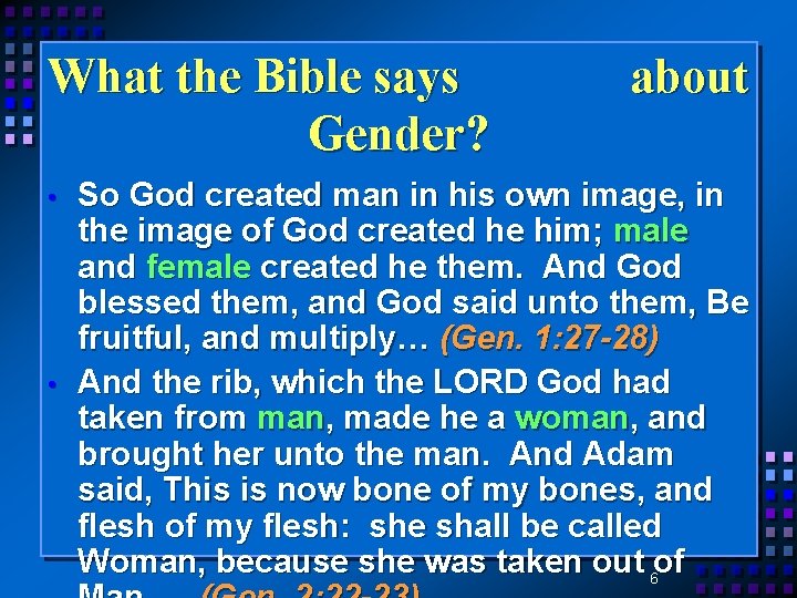 What the Bible says Gender? • • about So God created man in his