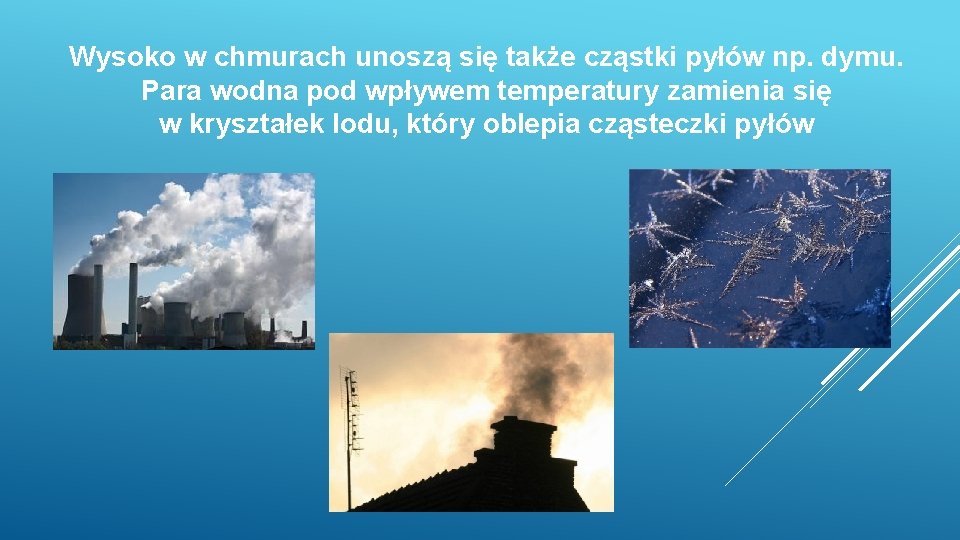 Wysoko w chmurach unoszą się także cząstki pyłów np. dymu. Para wodna pod wpływem