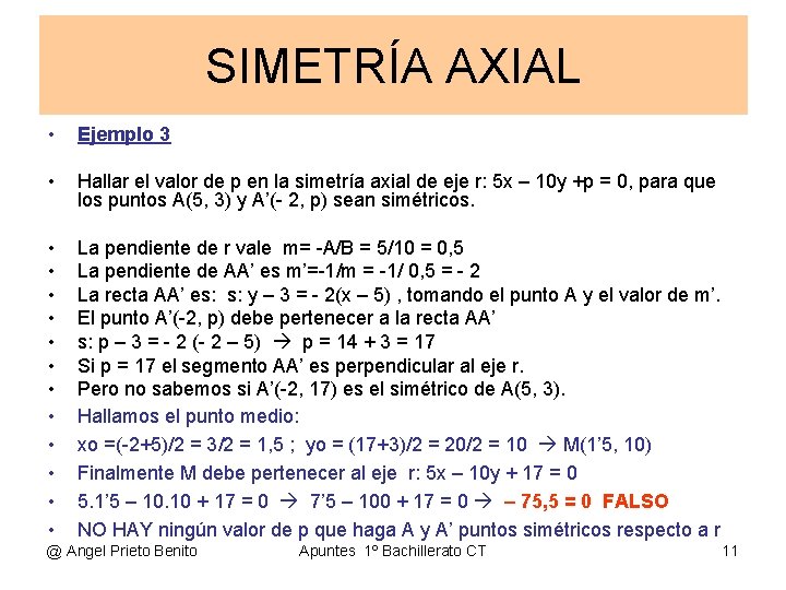 SIMETRÍA AXIAL • Ejemplo 3 • Hallar el valor de p en la simetría