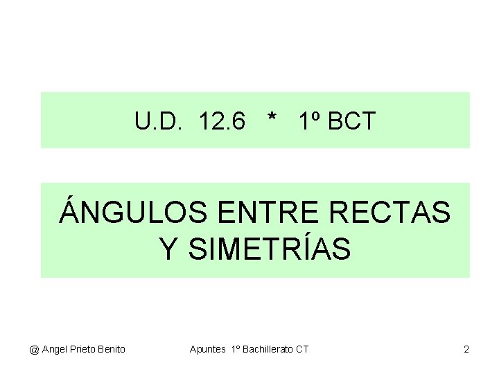 U. D. 12. 6 * 1º BCT ÁNGULOS ENTRE RECTAS Y SIMETRÍAS @ Angel