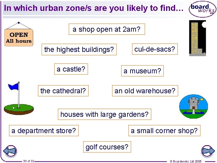 In which urban zone/s are you likely to find… a shop open at 2