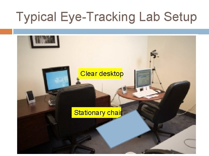 Typical Eye-Tracking Lab Setup Clear desktop Stationary chair 