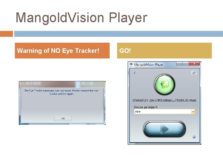 Mangold. Vision Player Warning of NO Eye Tracker! GO! 