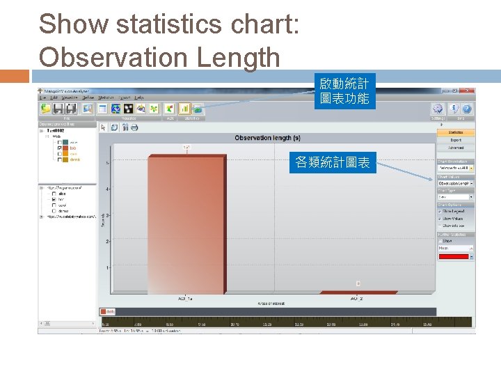 Show statistics chart: Observation Length 啟動統計 圖表功能 各類統計圖表 