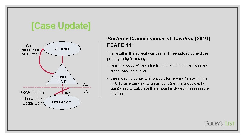 [Case Update] Gain distributed to Mr Burton v Commissioner of Taxation [2019] FCAFC 141