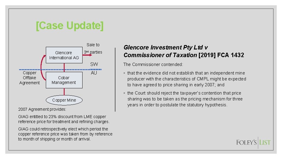 [Case Update] Sale to Glencore International AG Copper Offtake Agreement Cobar Management 3 rd