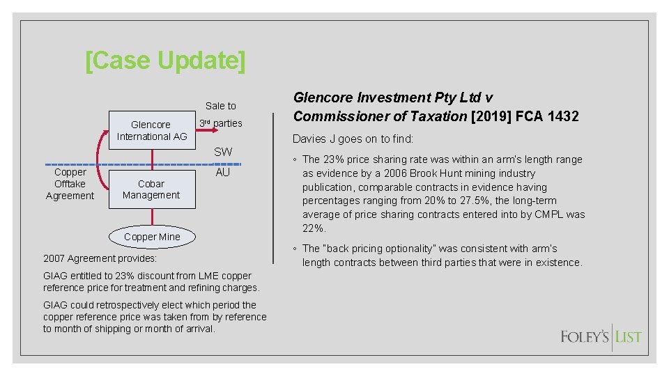 [Case Update] Sale to Glencore International AG 3 rd parties Davies J goes on