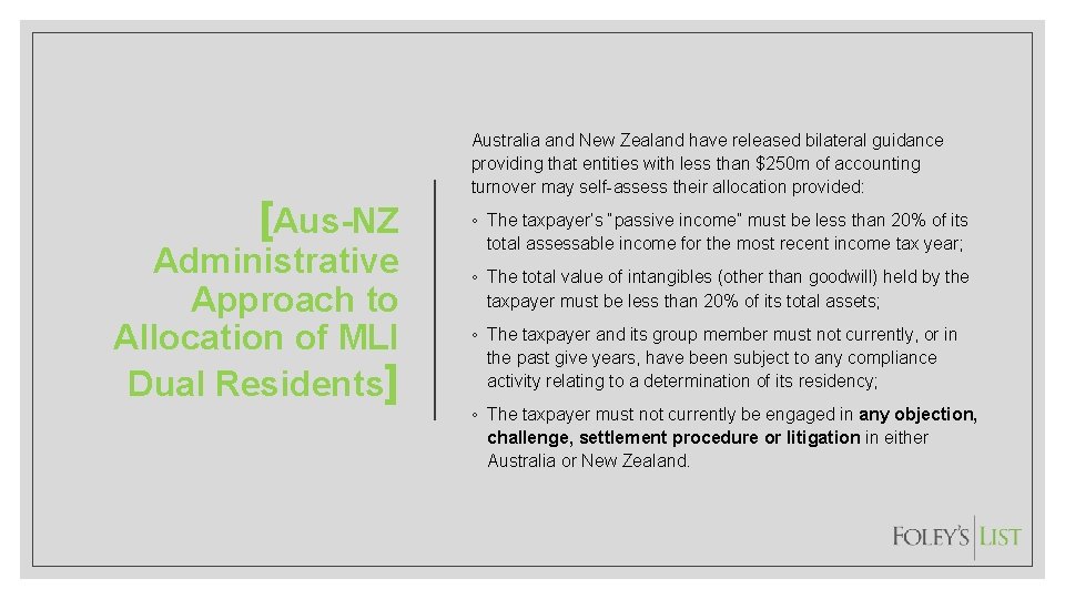[Aus-NZ Administrative Approach to Allocation of MLI Dual Residents] Australia and New Zealand have