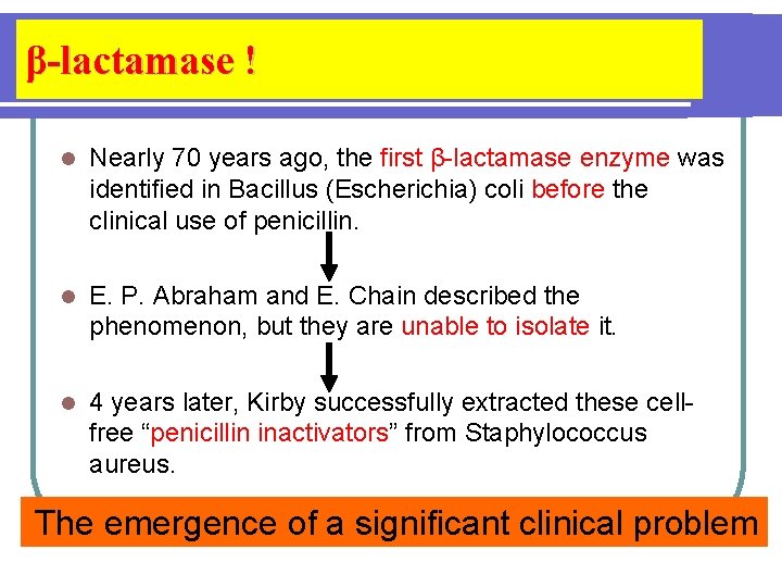 β-lactamase ! l Nearly 70 years ago, the first β-lactamase enzyme was identiﬁed in