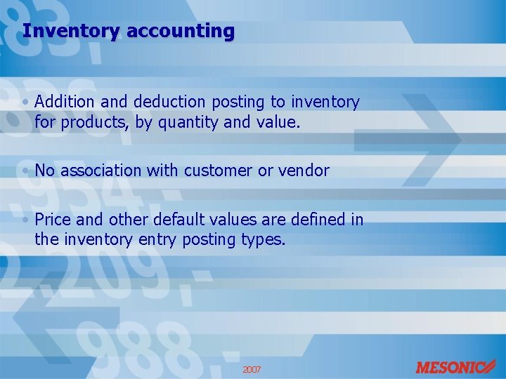 Inventory accounting • Addition and deduction posting to inventory for products, by quantity and