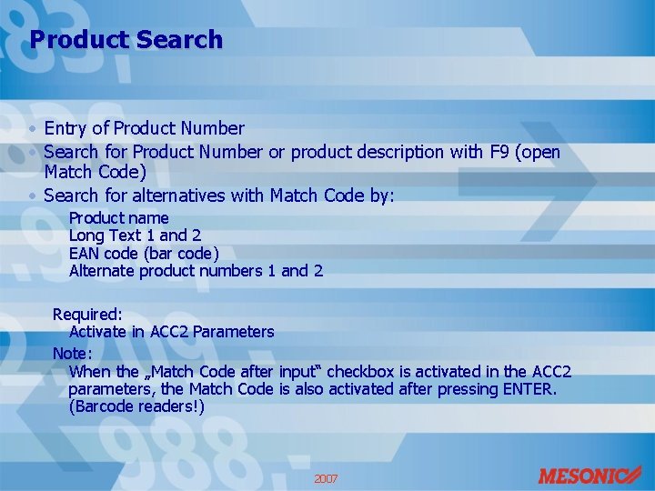 Product Search • Entry of Product Number • Search for Product Number or product