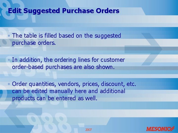 Edit Suggested Purchase Orders • The table is filled based on the suggested purchase