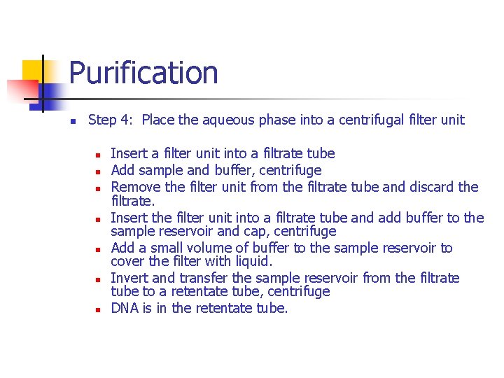Purification n Step 4: Place the aqueous phase into a centrifugal filter unit n