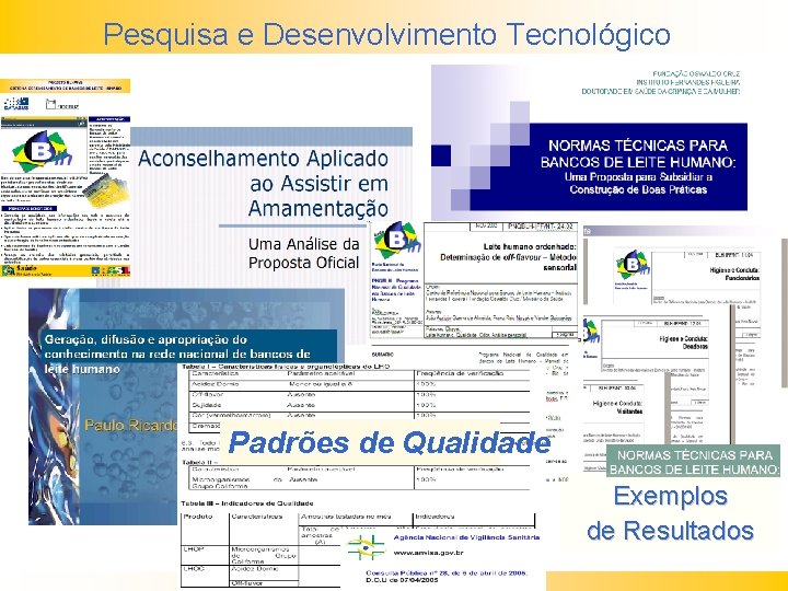 Pesquisa e Desenvolvimento Tecnológico Padrões de Qualidade Exemplos de Resultados 