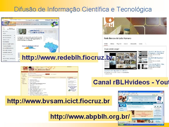 Difusão de Informação Científica e Tecnológica http: //www. redeblh. fiocruz. br Canal r. BLHvídeos