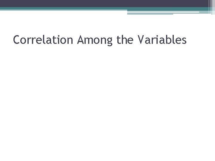 Correlation Among the Variables 