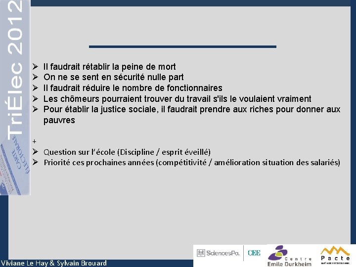 Ø Ø Ø Il faudrait rétablir la peine de mort On ne se sent