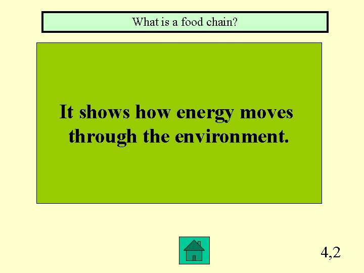 What is a food chain? It shows how energy moves through the environment. 4,