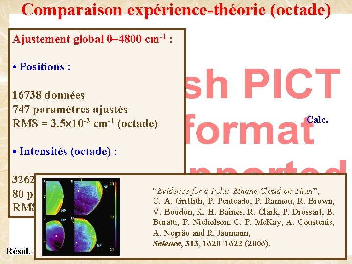 Comparaison expérience-théorie (octade) Ajustement global 0– 4800 cm-1 : • Positions : 16738 données