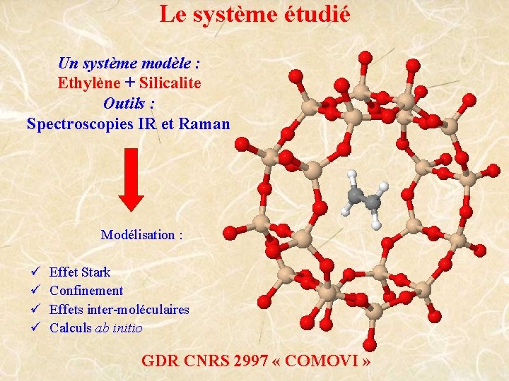 Le système étudié Un système modèle : Ethylène + Silicalite Outils : Spectroscopies IR