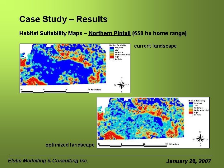 Case Study – Results Habitat Suitability Maps – Northern Pintail (650 ha home range)