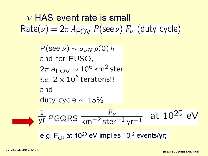 n HAS event rate is small e. g. FCR at 1020 e. V implies