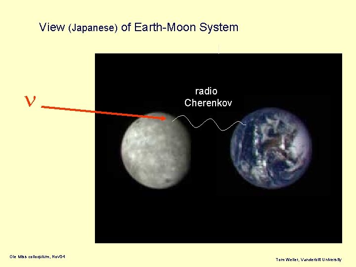 View (Japanese) of Earth-Moon System n Ole Miss colloquium, Nov 04 radio Cherenkov Tom