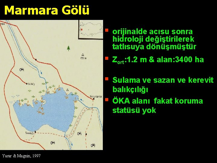 Marmara Gölü § orijinalde acısu sonra hidroloji değiştirilerek tatlısuya dönüşmüştür § Zort: 1. 2