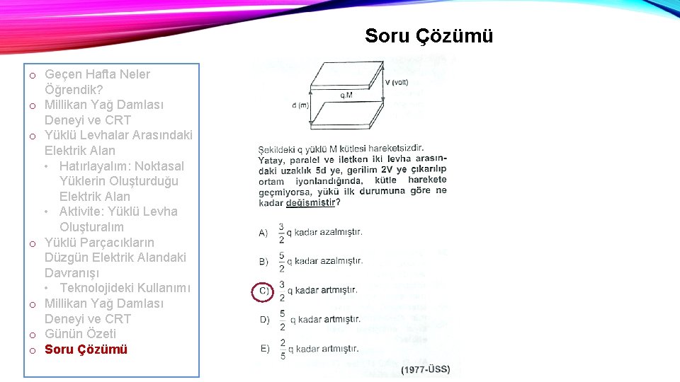 Soru Çözümü o Geçen Hafta Neler Öğrendik? o Millikan Yağ Damlası Deneyi ve CRT