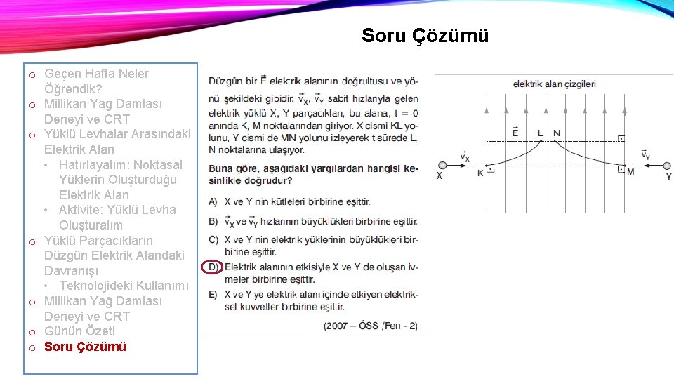 Soru Çözümü o Geçen Hafta Neler Öğrendik? o Millikan Yağ Damlası Deneyi ve CRT