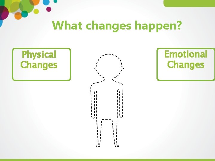 What changes happen? Physical Changes Emotional Changes 